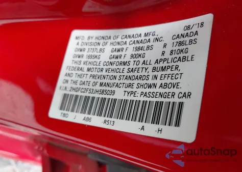 2018 Honda Civic Lx from USA, damaged, VIN 2HGFC2F53JH585039